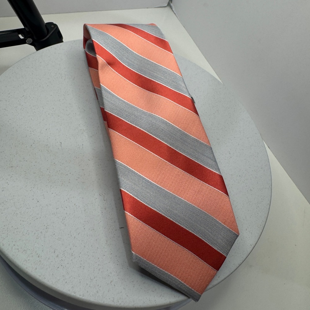 Croft & Barrow Men's Striped Necktie Peach Gray‎ Diagonal Stripe Classic Tie